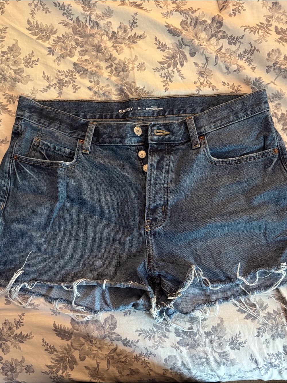 Old Navy Dark Blue Frayed Hem High-Rise Jean Shorts